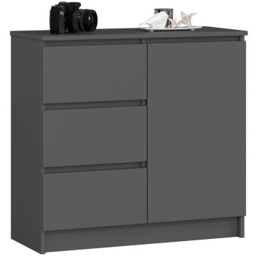 Komoda K80 JERRY, 1 drzwi i 3 szuflady, szara, 80 × 77 × 35 cm