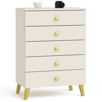 Komoda MOBI K-05, 5 szuflad, kolor beżowo-złoty, 60 × 89 × 37 cm