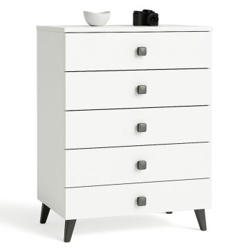 Komoda MOBI K05, 5 szuflad, biało-czarna, 60 × 89 × 37 cm