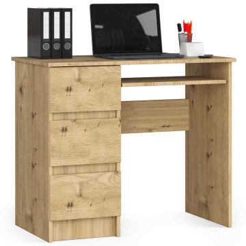 Biurko komputerowe A-6 CLP, lewe, 3 szuflady, brązowe, 90 × 77 × 50 cm