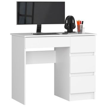 Biurko komputerowe AKORD A-7 CLP, prawe, 4 szuflady, białe, 90 × 77 × 50 cm