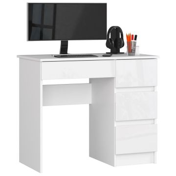 Biurko komputerowe AKORD Fabryka Mebli A-7, prawe, 4 szuflady, białe, 90 × 77 × 50 cm