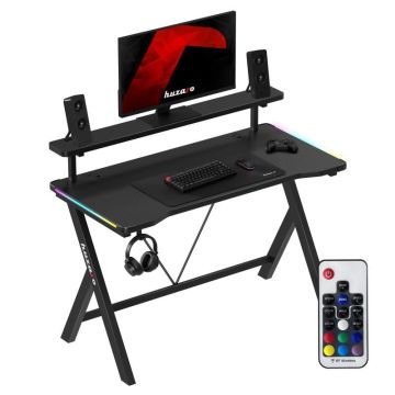 Biurko komputerowe gamingowe Huzaro Hero 1.9 RGB, z półką, czarne