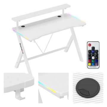 Biurko komputerowe gamingowe Huzaro Hero 1.9 RGB, z półką, białe