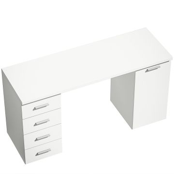 Computer desk with 4 drawers and adjustable shelf, 140x48 cm, white wood