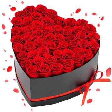 Bukiet z róż konserwowych VEVOR Heart-50M, 50 róż, kolor czerwony, 280 × 280 × 165 mm