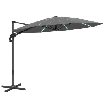 Parasol ogrodowy z wysięgnikiem, z oświetleniem LED, Ø 294 × 200 cm