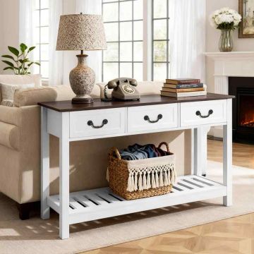 Konsola VEVOR XGZ0701W, 3 szuflady i dolna półka, brązowo-biała, 120 × 80 × 30 cm