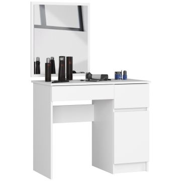 Stolik kosmetyczny z lustrem AKORD P-2/SL, prawy, 2 szuflady, biały, 90 × 142 × 50 cm