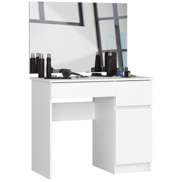 Stolik kosmetyczny z lustrem AKORD P-2/SL, prawy, 2 szuflady, biały, 90 × 142 × 50 cm