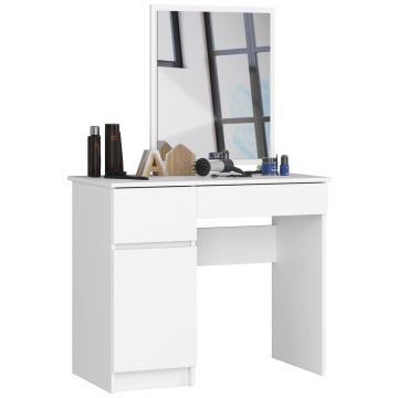 Stolik do makijażu z lustrem AKORD P-2/SL, lewy, 2 szuflady, biały, 90 × 142 × 50 cm