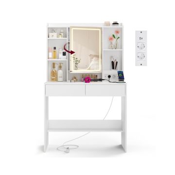 VASAGLE dressing table, LED lighting, 2 drawers, White, 40 × 145 × 90 cm