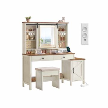 VASAGLE LIRY dressing table RDT136W01, 2 drawers, White/brown