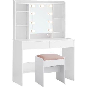 VASAGLE dressing table RDT726W01, 2 drawers, White and pink, 40 × 140 × 80 cm