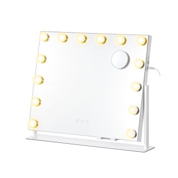 SONGMICS LWM001W02 lustro do makijażu, 15 diod LED, 58 × 43 cm