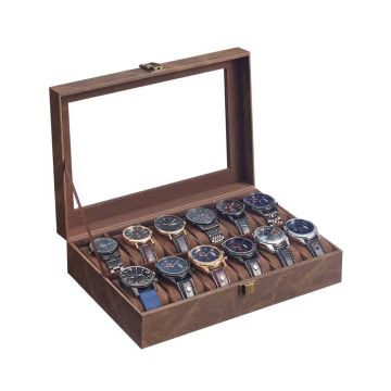 Pudełko na zegarek SONGMICS JWB120, 12 przegródek, brązowe, 20,2 × 30,2 × 7,8 cm