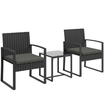 Zestaw mebli ogrodowych, 3 elementy, 2 krzesła, czarno-szary, 55 × 76 × 58 cm