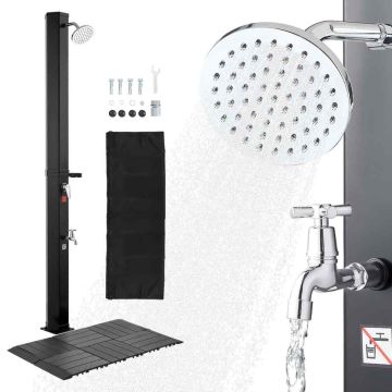 Prysznic zewnętrzny VEVOR LY35L09-F, 35 l, z zestawem podłogowym, czarny, 400 × 255 × 2160 mm