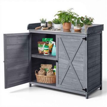Donica ogrodowa, ławo-stolik VEVOR DS-PB012, 1 szafka, 3 poziomy, szary, 98 × 48 × 95 cm