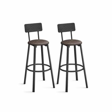 Bar stool set, 2 pcs., with footrest, black-coffee brown