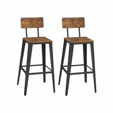 Bar stool set with backrests, 2 pcs., brown/black