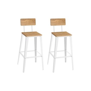 Set of 2 bar stools 45.4x45.4x102.2cm., white/light brown