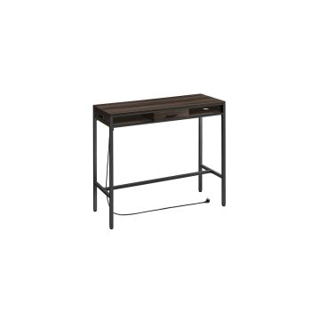 Desk with charging station and drawer 40x120x104.6cm., dark brown/black
