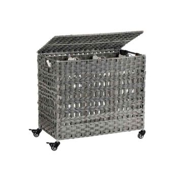 Hand-woven laundry basket with 3 compartments
