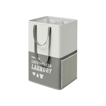 Laundry basket with 2 compartments in dark gray