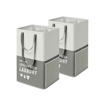 2-piece set of laundry baskets with 2 compartments, dark gray