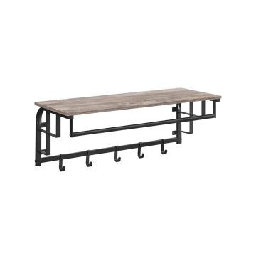 Wall-mounted clothes rack with 5 hooks, vintage gray - black