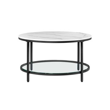Modern coffee table with tempered glass shelf, white - black