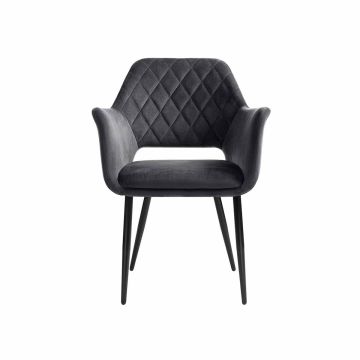Dining chair with gray velvet upholstery