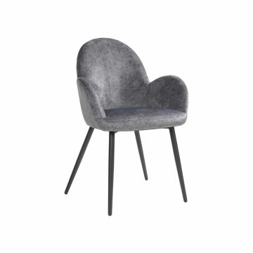 Dining chair with gray velvet upholstery