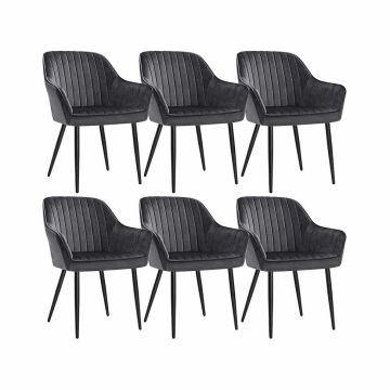 Set of 6 dining chairs with metal legs, grey