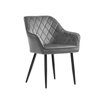 Set of 2 upholstered dining chairs with armrests, light grey