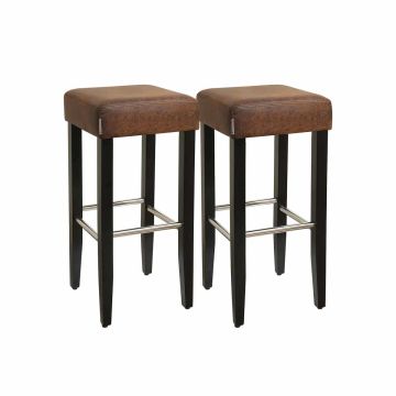 Set of 2 bar stools, faux leather, brown
