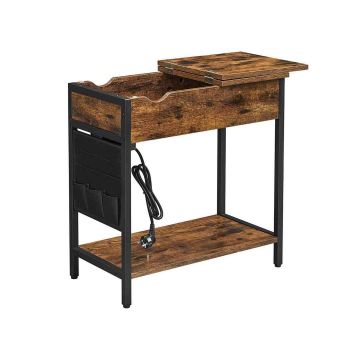 Side table with power outlets and fabric compartment