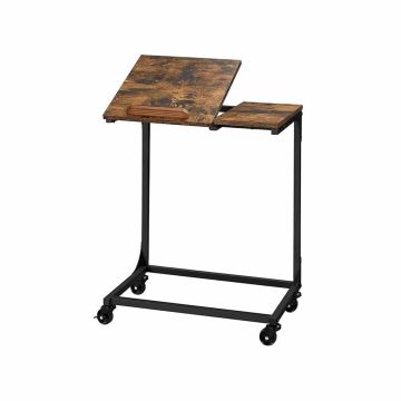 Adjustable laptop table on wheels, black/brown