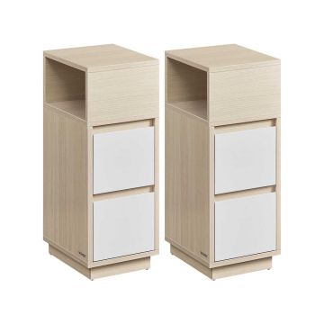 Set of 2 bedside tables 30x25x65cm., light brown/white