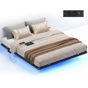 Каркас кровати VASAGLE, LED-подсветка, 2 розетки, 3 USB-порта, 180 × 200 см
