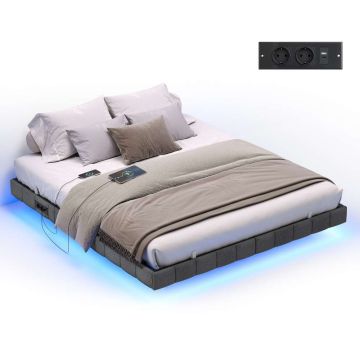 Каркас кровати VASAGLE, LED-подсветка, Серый