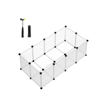Animal enclosure made of white plastic panels, with floor panels