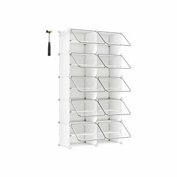 Shoe rack made of 10 shoe boxes, white