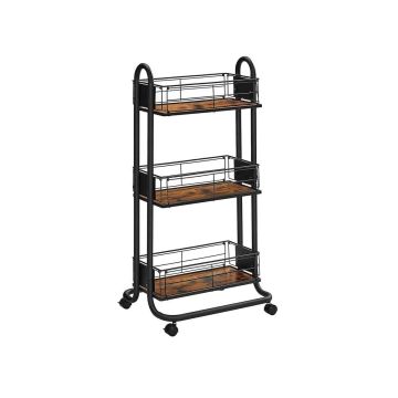 Serving trolley 3 levels, vintage brown-black