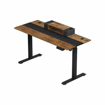 Height-adjustable desk in vintage brown and black