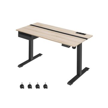 Height-adjustable electric desk 60 x 140 cm with sockets and USB ports, gray - black
