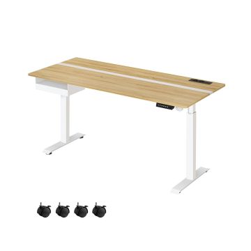 Electric height-adjustable desk 70x160x120cm., white/light brown