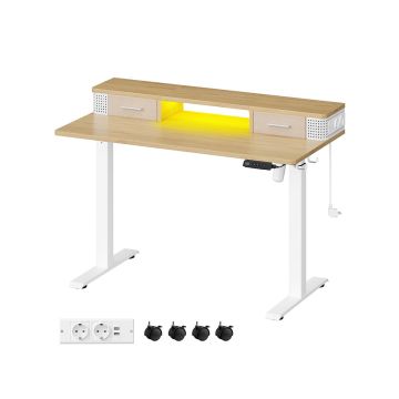 Electric height-adjustable desk with lighting 60x120x120cm., white/light brown
