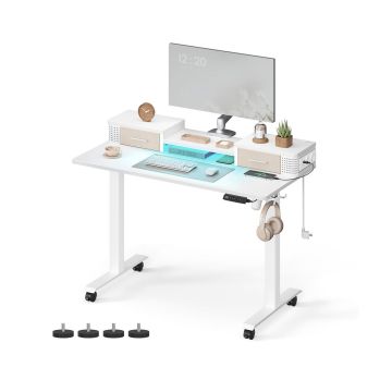 Electric height-adjustable desk with lighting 60x120x120cm., white/beige